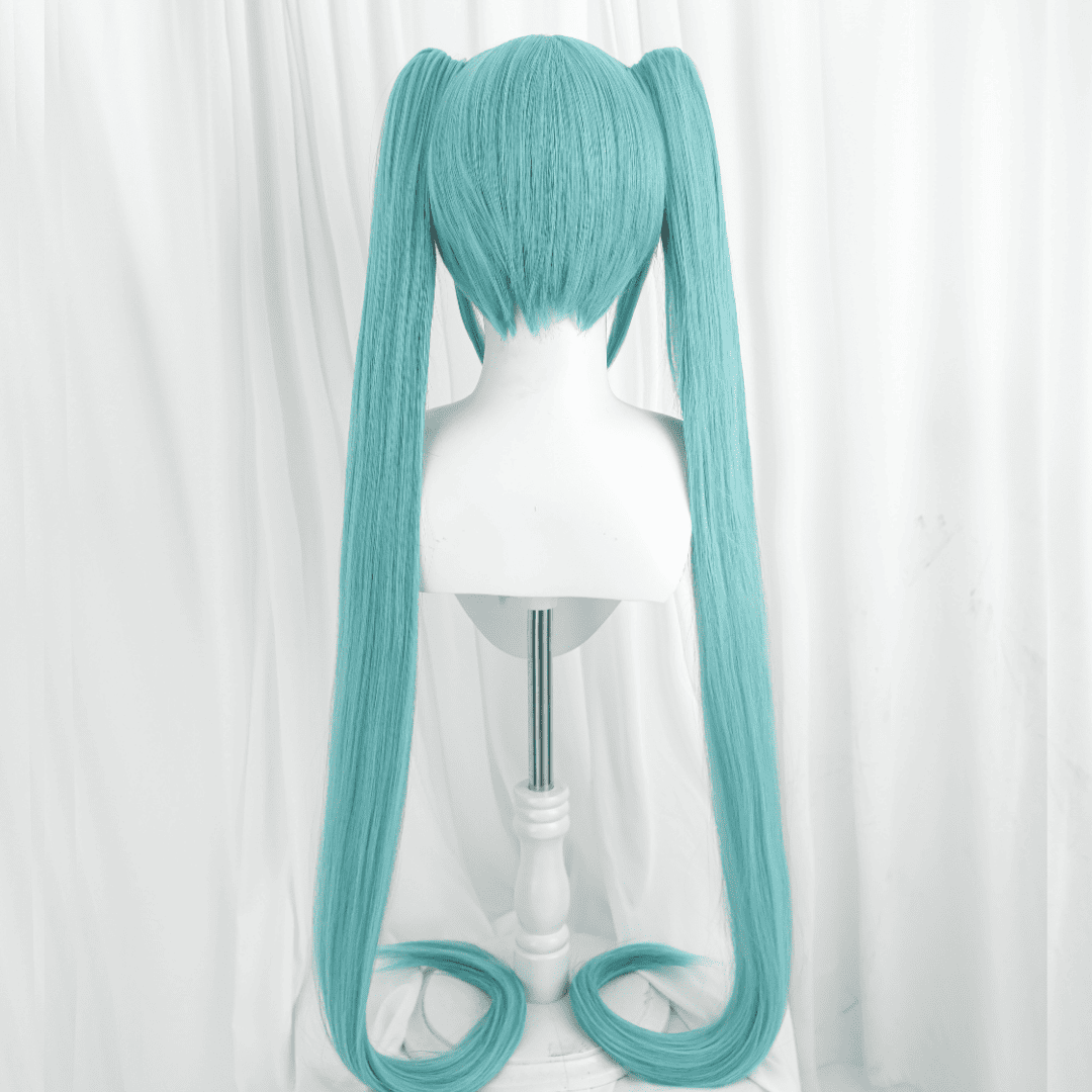 120cm Virtual Idol Long Green Cosplay Wigs Straight Clip on Ponytails Full Hair
