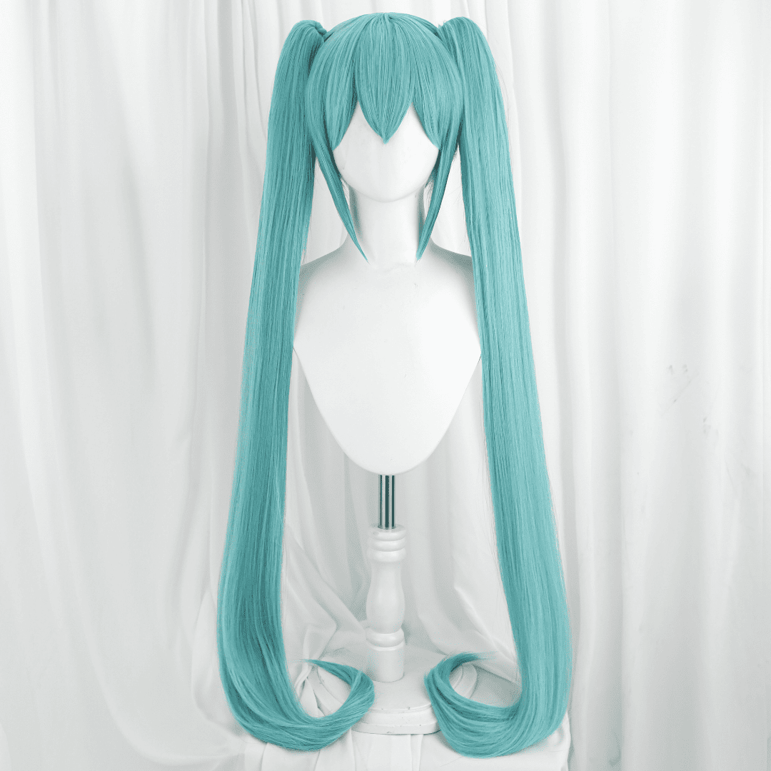 120cm Virtual Idol Long Green Cosplay Wigs Straight Clip on Ponytails Full Hair