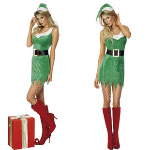 Green Christmas costumes sexy dress for women with black belt