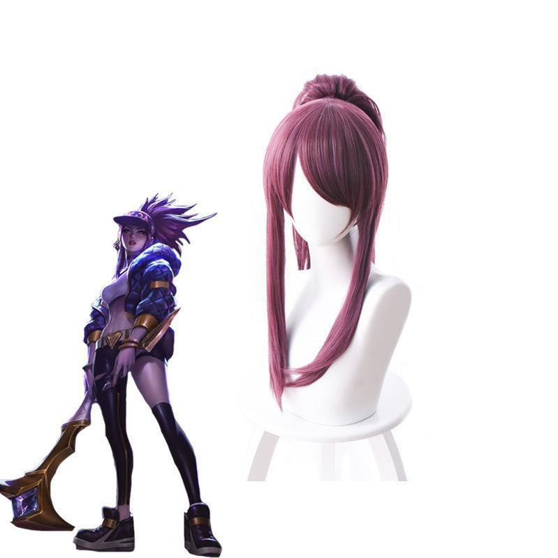 LOL KDA Skin Akali Purple Ponytail Cosplay Wigs