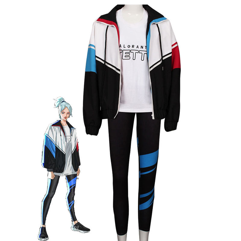 Game Valorant Jett White Black Coat Cosplay Costume