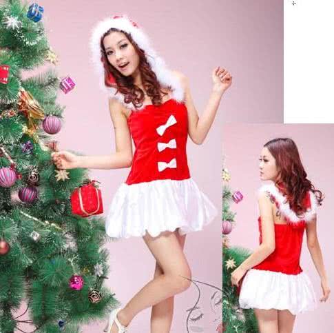 short sleeve dress Christmas costume for girls party uniform strapless sundress