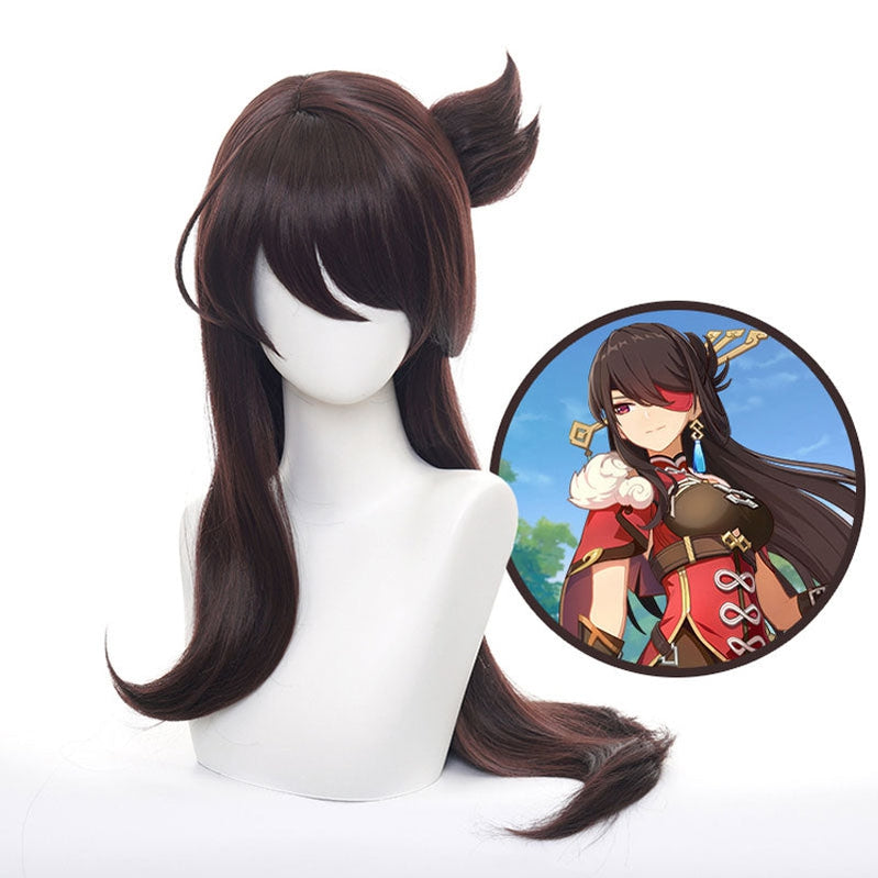 Genshin Impact Beidou Dark Brown Long Cosplay Wigs