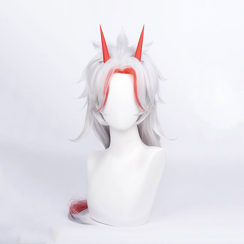 Genshin Impact Arataki Itto Silver Mixed Red Long Cosplay Wigs With Props