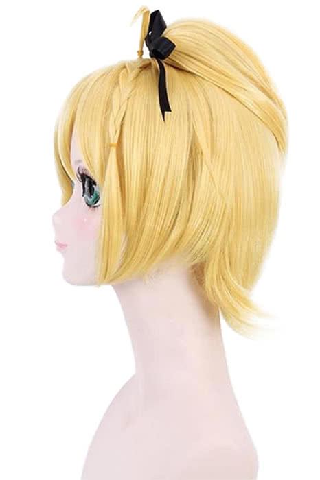 35cm long yellow blonde Felt braid ponytail cosplay wig