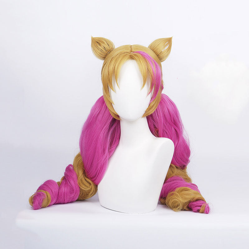 LOL Cafe Cutie Gwen Red & Blonde Twist Braid Cosplay Wigs With Ears