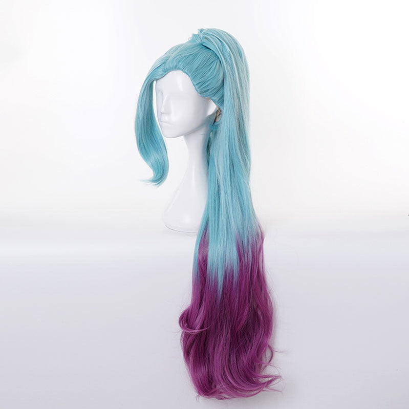 LOL K/DA ALL OUT Seraphine Superstar Cyan Gradient Purple Ponytail Cosplay Wigs