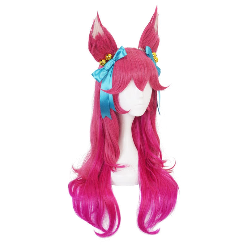 LOL Spirit Blossom Skin Ahri Htpink Cosplay Wigs with Headwear