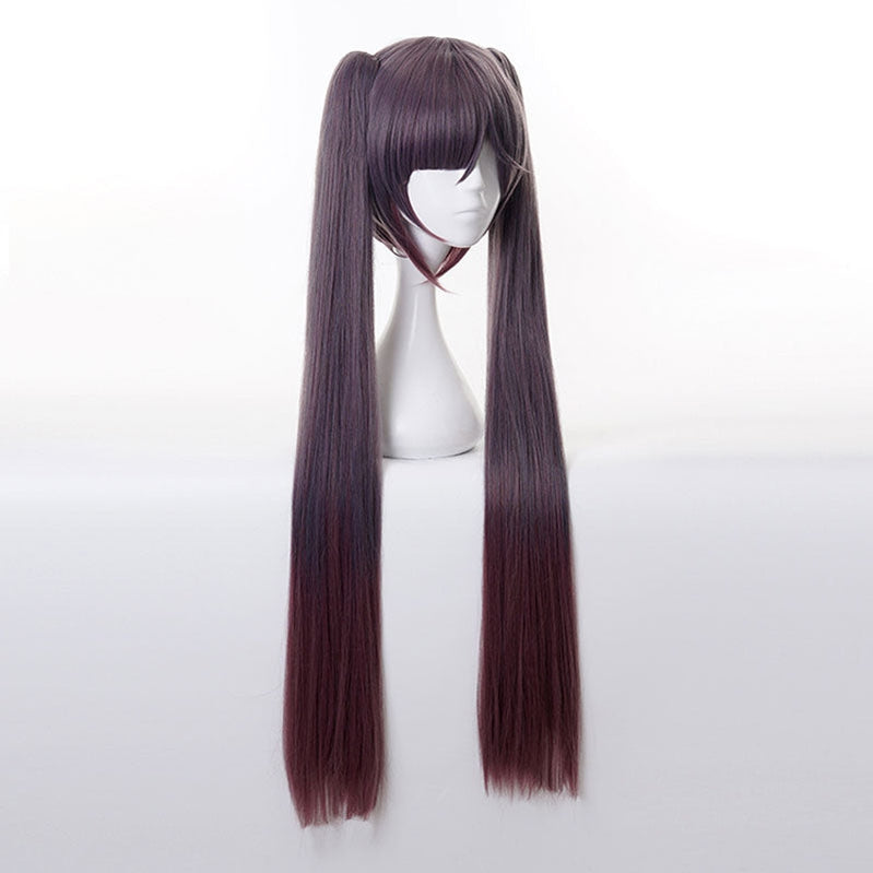 Genshin Impact Mona Megistus Long Double Ponytail Dark Brown Cosplay Wigs