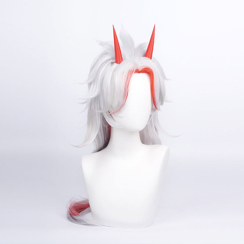 Genshin Impact Arataki Itto Silver Mixed Red Long Cosplay Wigs With Props