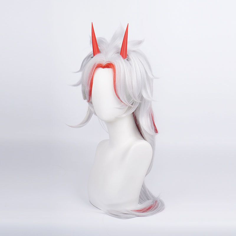 Genshin Impact Arataki Itto Silver Mixed Red Long Cosplay Wigs With Props