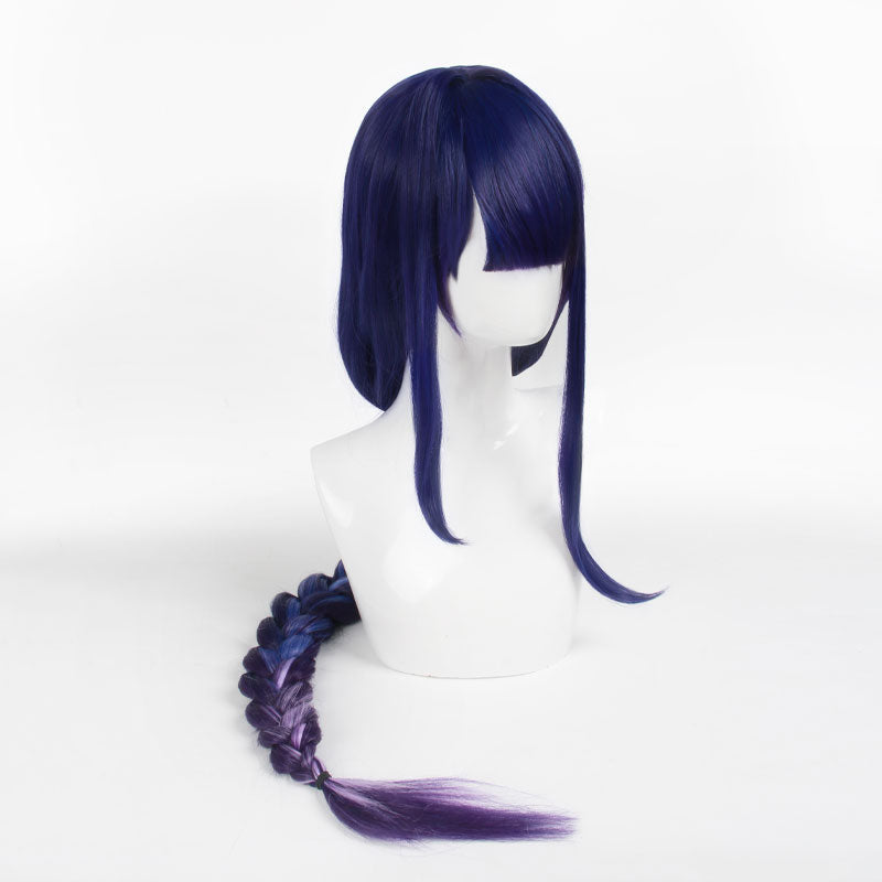 Genshin Impact Raiden Shogun Twist Braid Blue Gradient Purple Cosplay Wigs