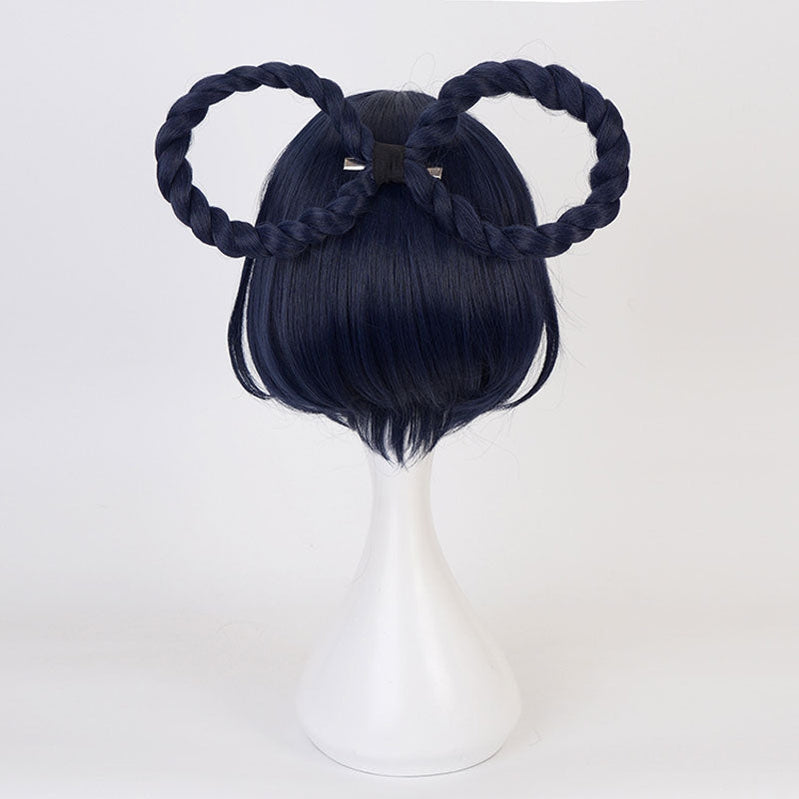 Genshin Impact Xiangling Navy Blue Cosplay Wigs