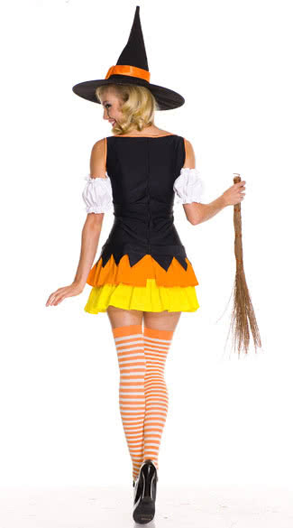 Witch Halloween cosplay costume with Orange Fade pumpkin dress