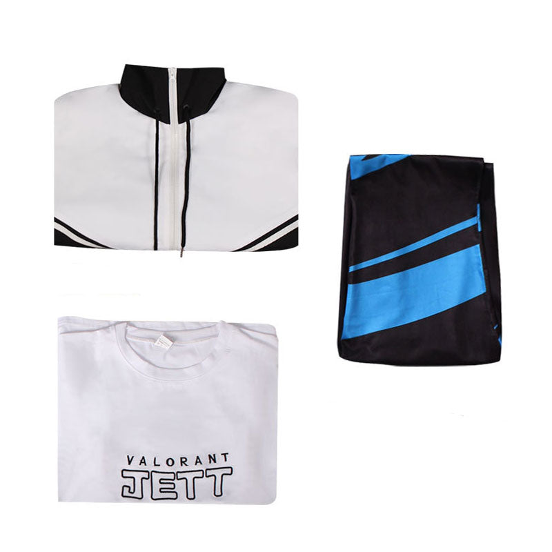 Game Valorant Jett White Black Coat Cosplay Costume