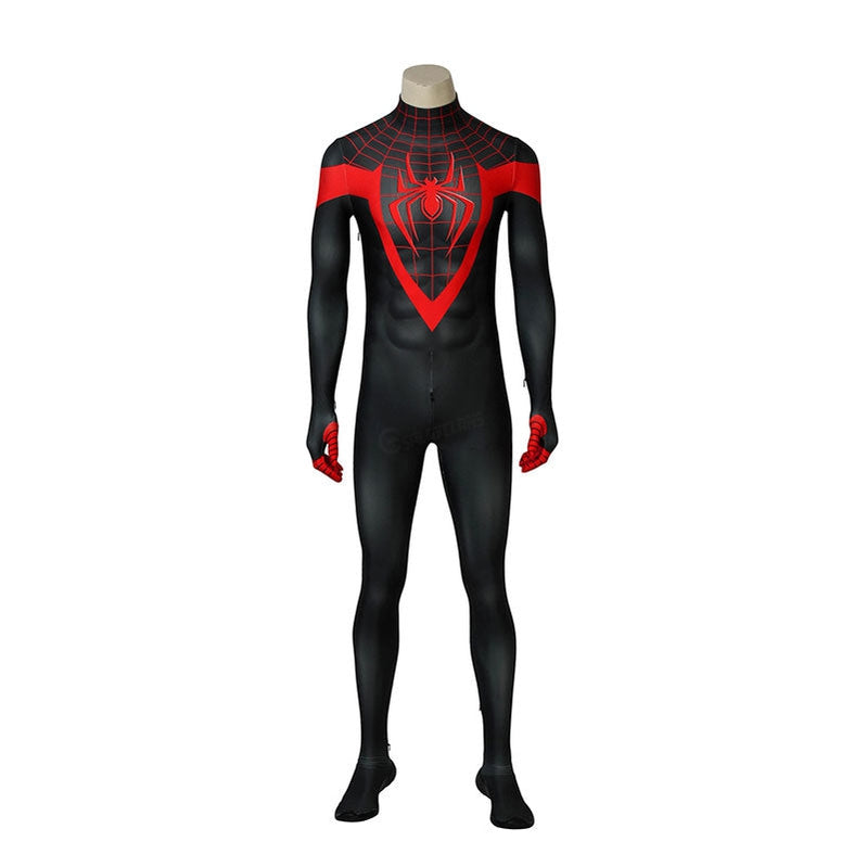 Spider-Man: Into the Spider-Verse Miles Morales Spiderman Elastic Force Jumpsuit Cosplay Costume with Free Headgear
