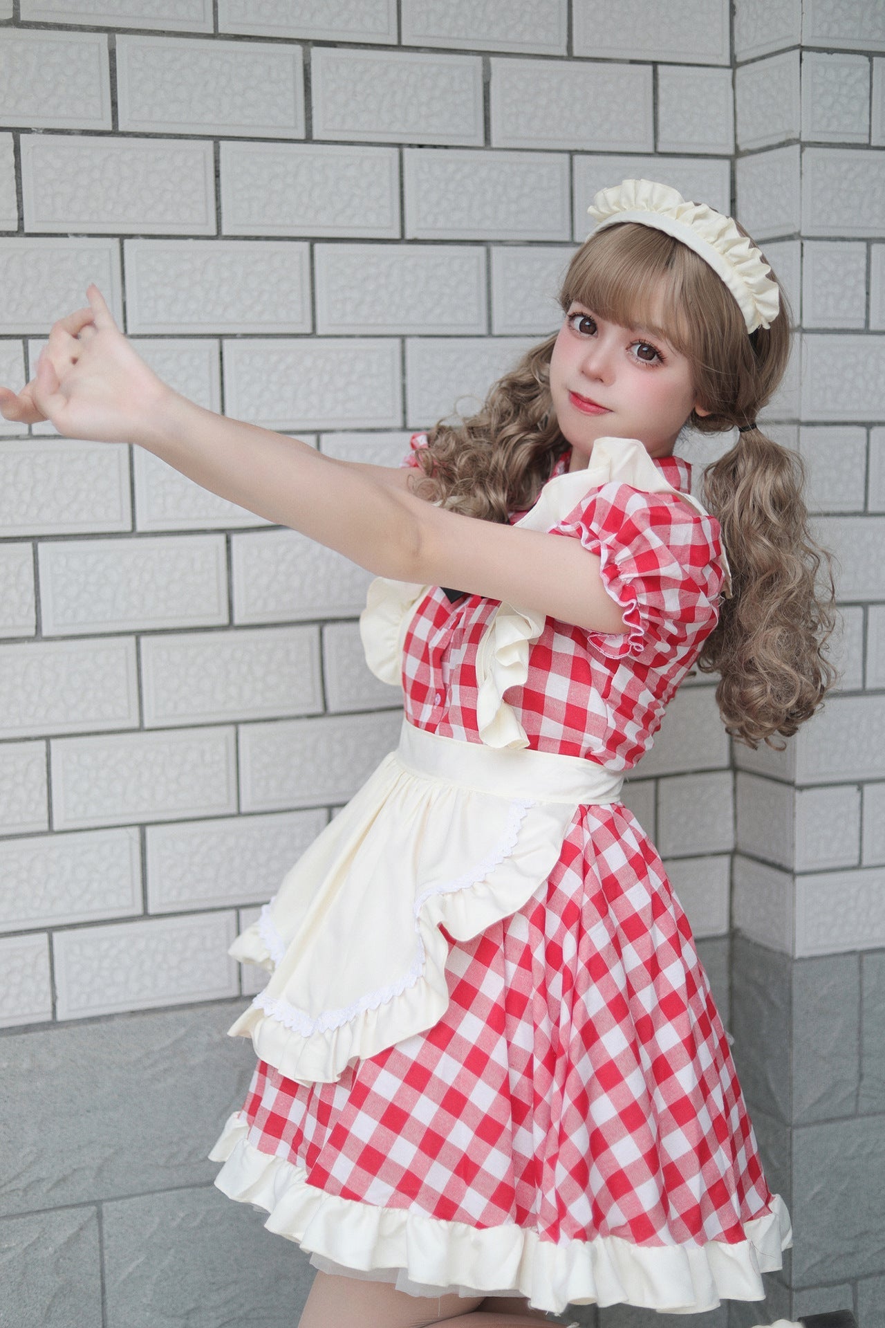 Black Red Grid Plus Size Maid Outfit Dress Fancy Cosplay Costume
