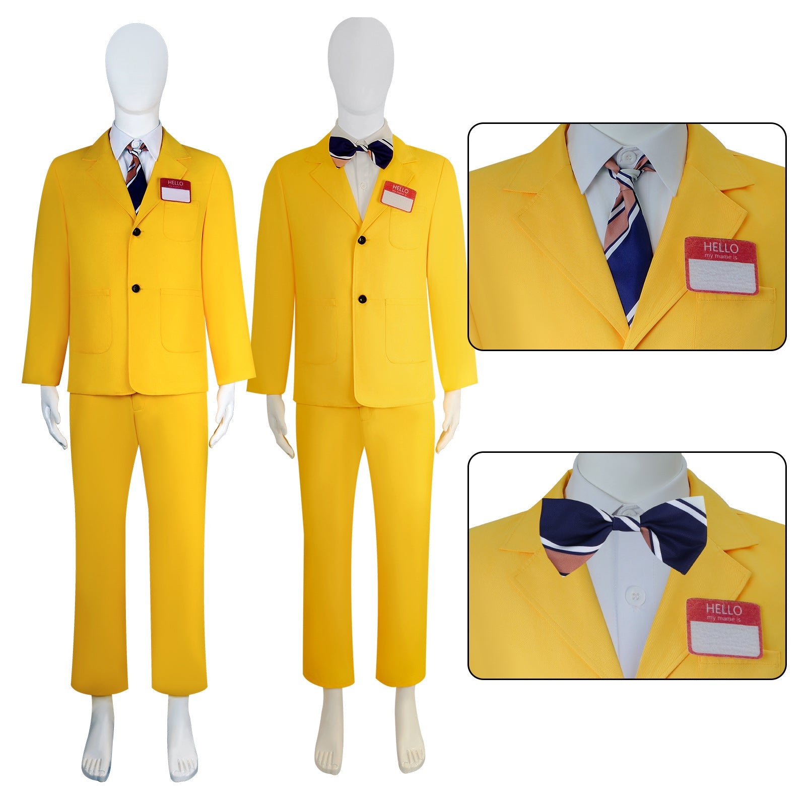 Beetle Juice Shrunken Head Bob Yellow Suit Halloween Cosplay Costumes