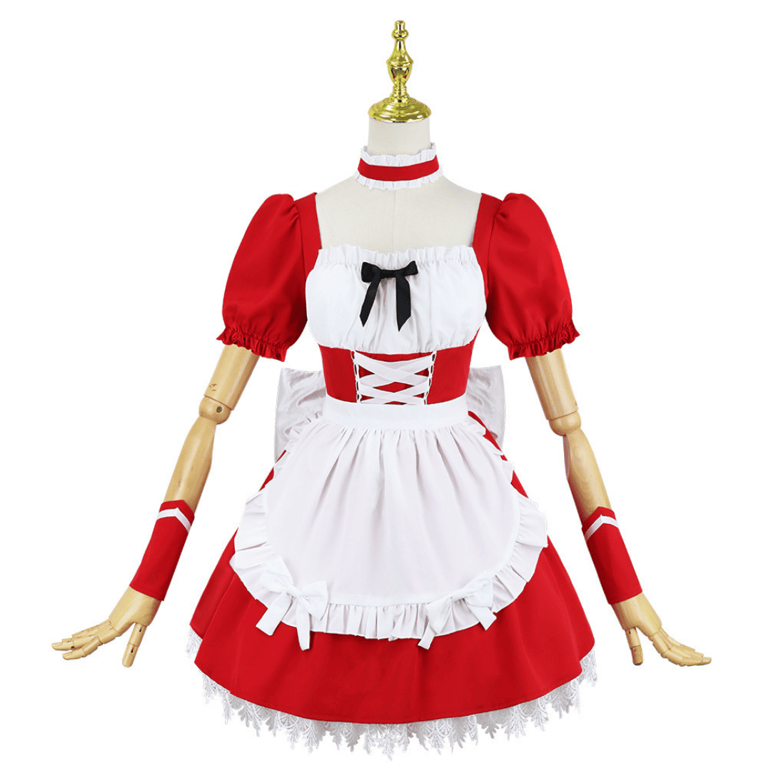 omgcos EVA Asuka Maid Cosplay Costume Red Maid Outfits