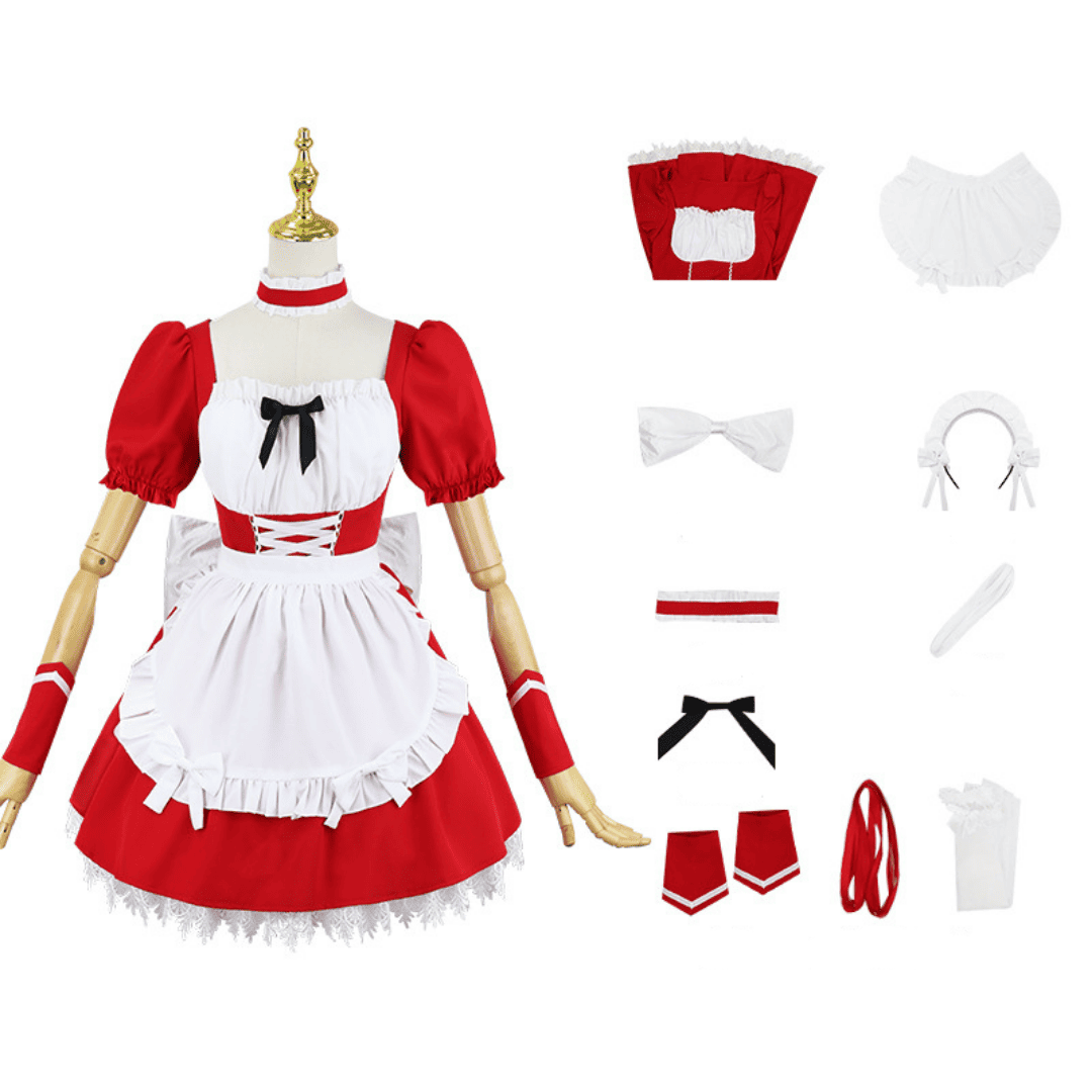 omgcos EVA Asuka Maid Cosplay Costume Red Maid Outfits