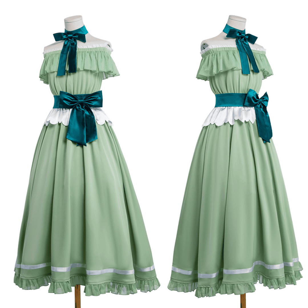 omgcos Friren Cosplay Costume Elf Green Long Formal Dress