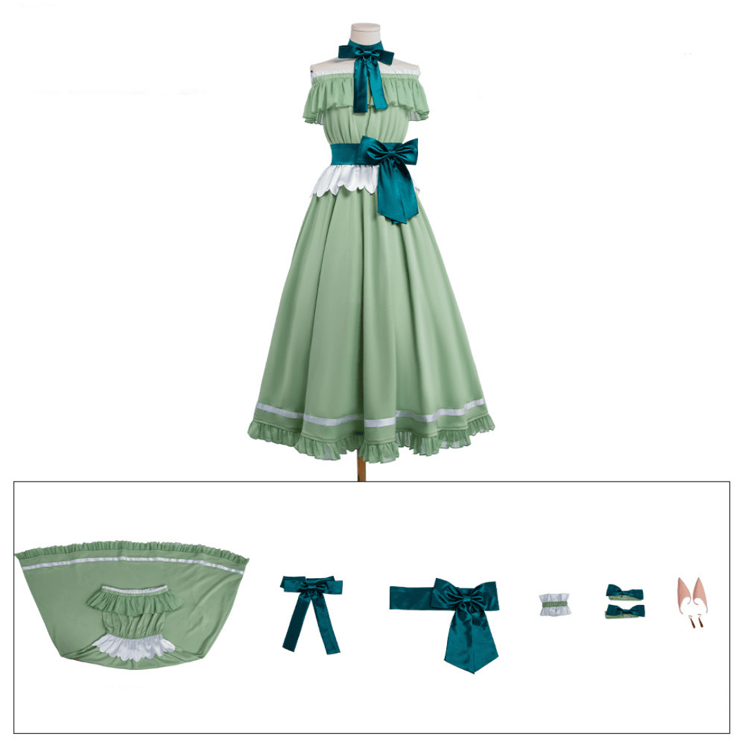omgcos Friren Cosplay Costume Elf Green Long Formal Dress