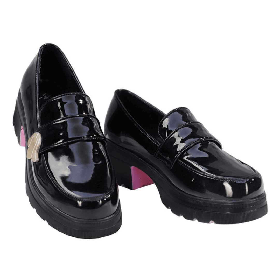 omgcos Honkai Star Rail Hyacine Black Leather Cosplay Shoes Pink Sole