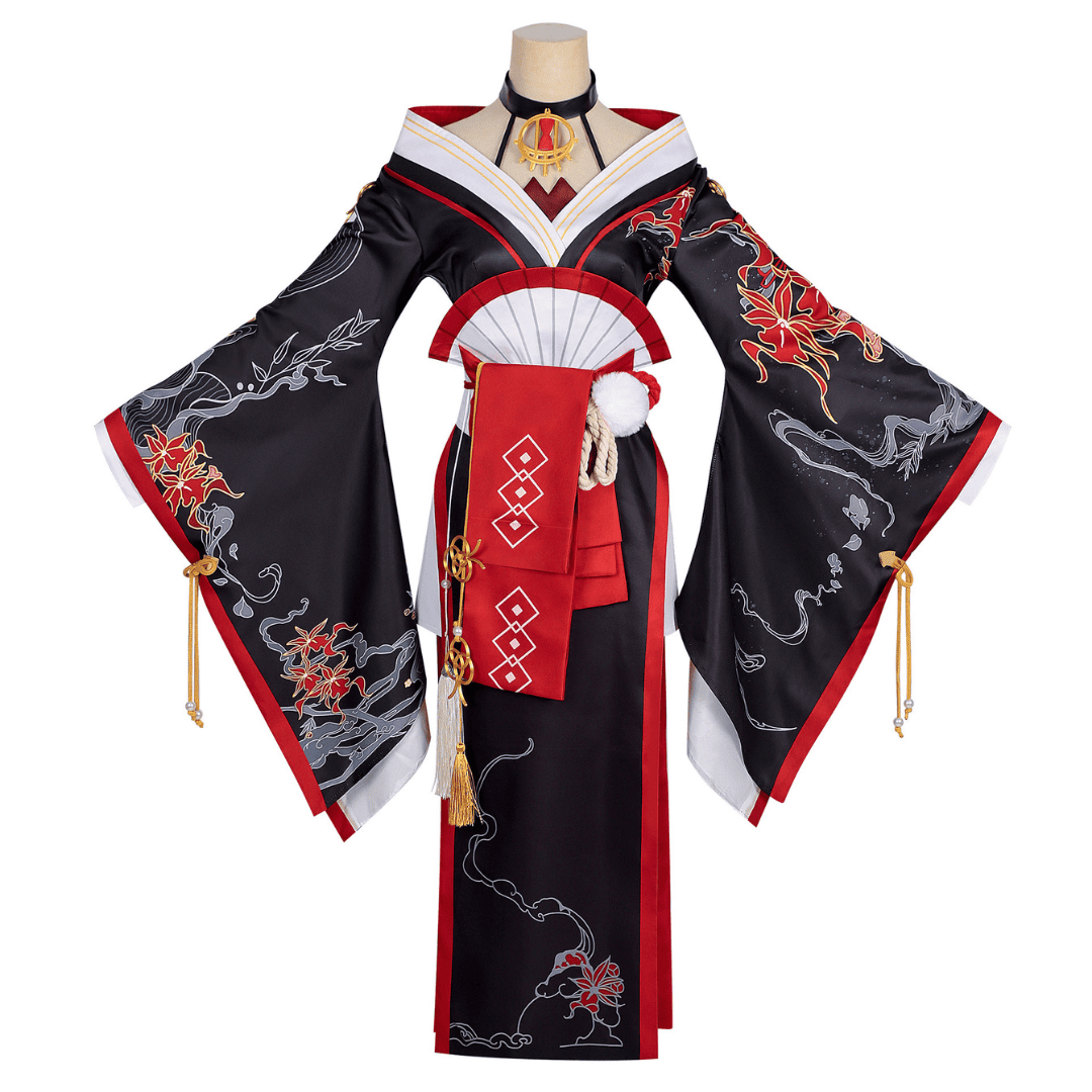 omgcos NTE Hotori Black Red Kimono Cosplay Costume