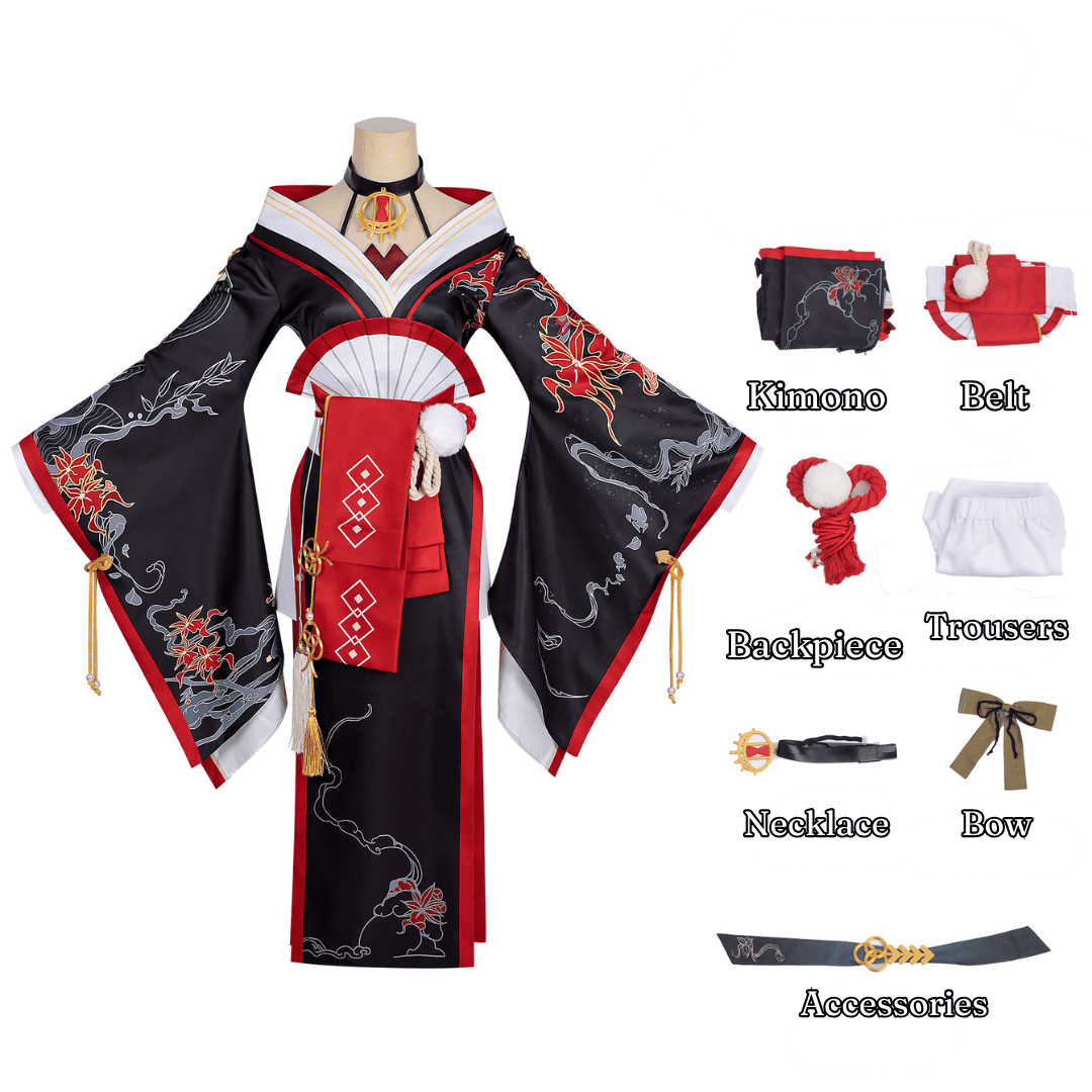 omgcos NTE Hotori Black Red Kimono Cosplay Costume