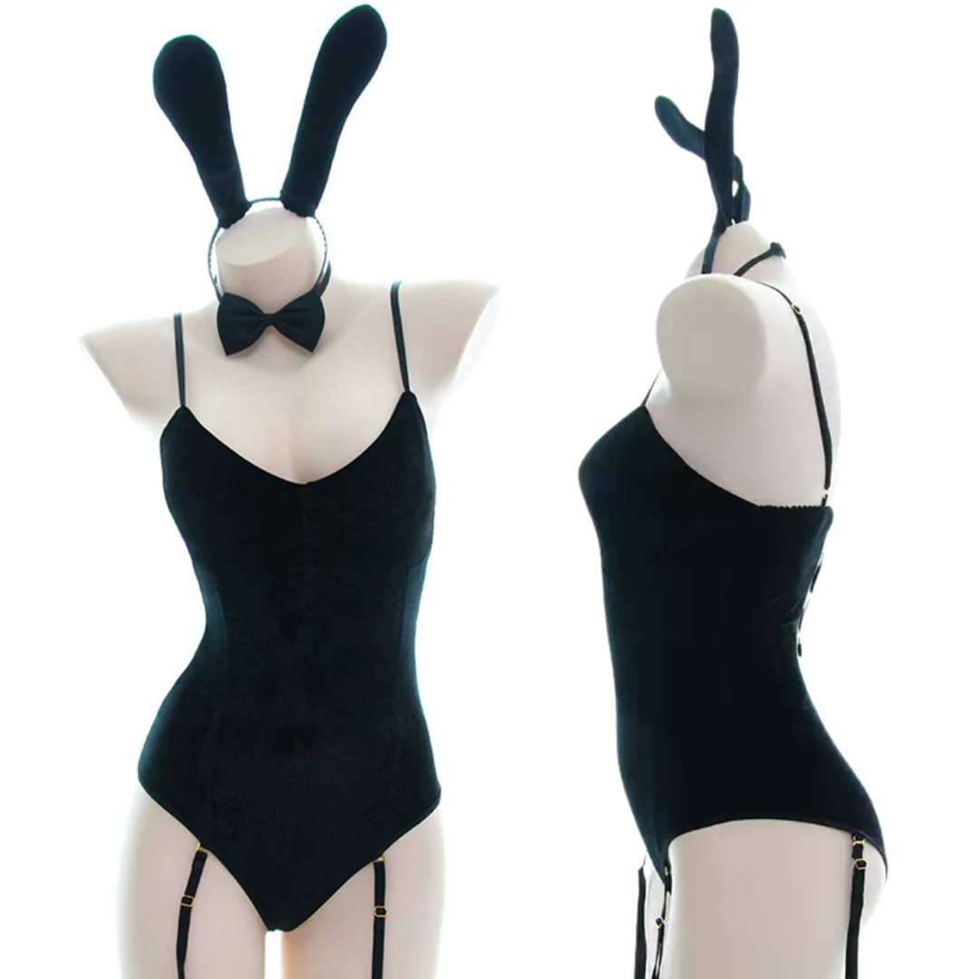 omgcos Sexy Black Velvet Bunny Girl Costume