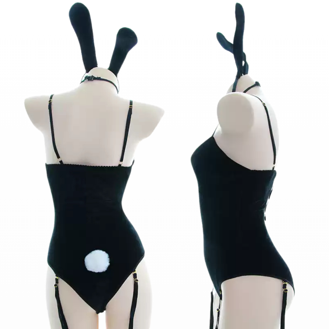 omgcos Sexy Black Velvet Bunny Girl Costume