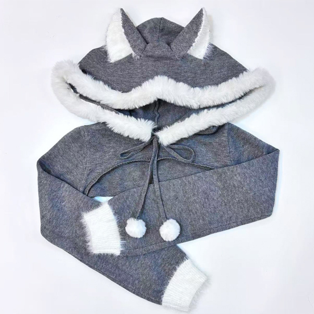 omgcos Sexy Cozy Heather Grey Cat-Ear Hooded Bodysuit Set