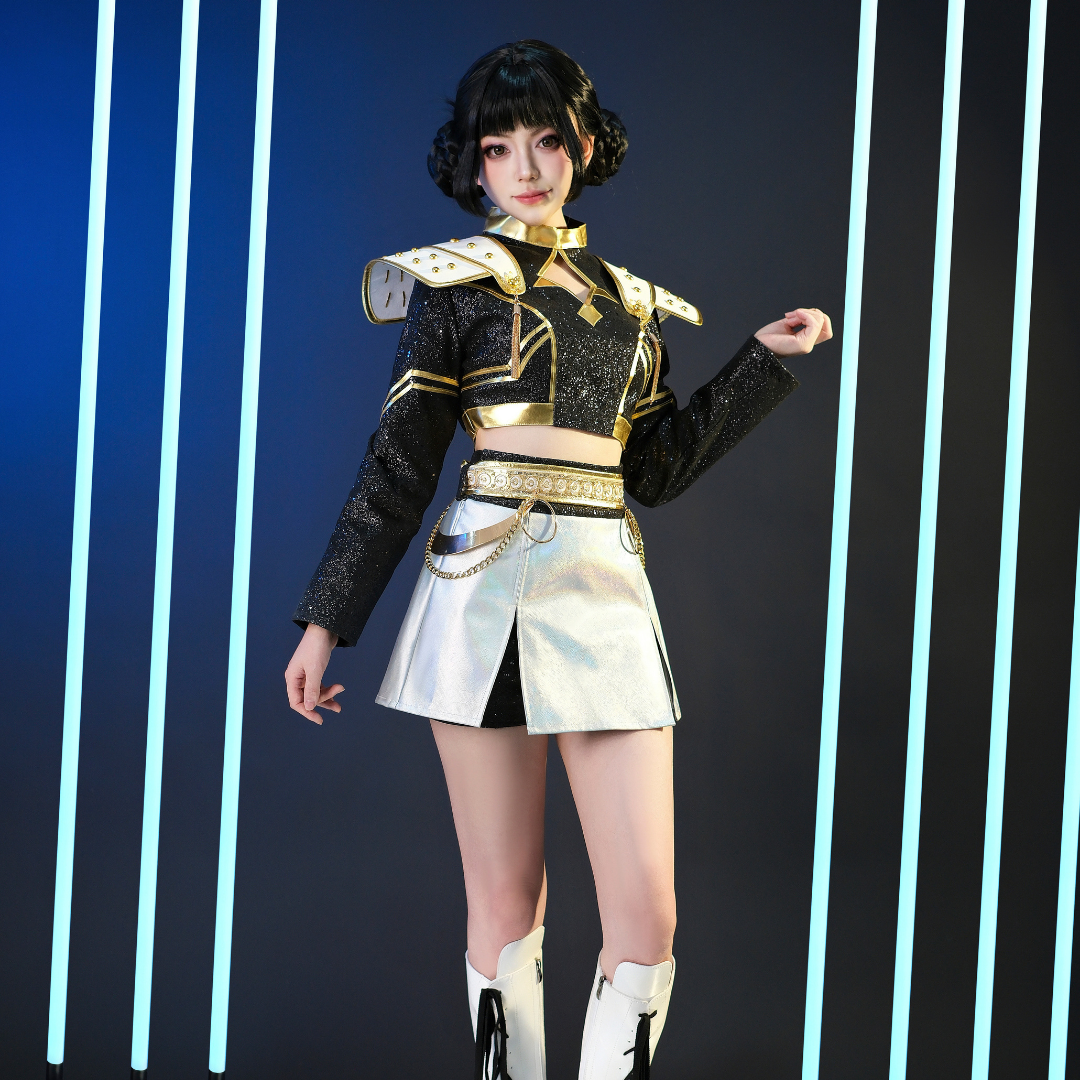 Last Batch omgcos Kpop Girl Zoey Golden Black Set Cosplay Costume