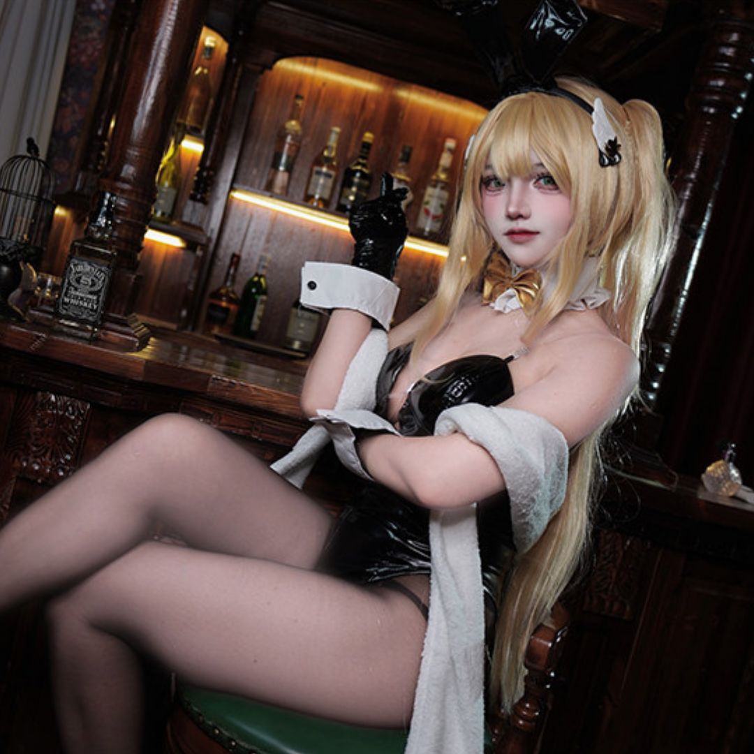 omgcos NIKKE Black Sexy Bunny Suit Blonc Noir Rupee Cosplay Costume