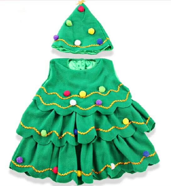 Green Child Christmas Costume with Colorful Snowball