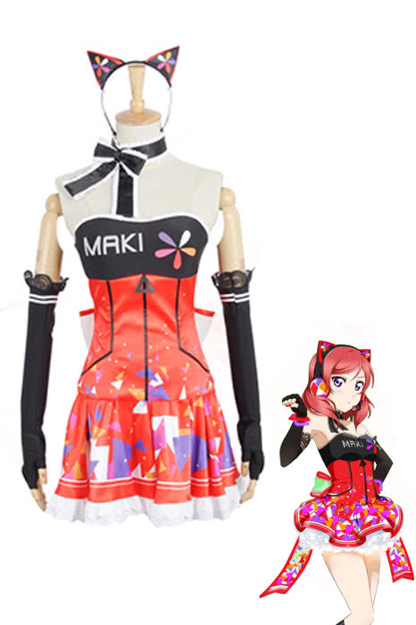 Love Live! Video Game Awaken Maki Nishikino Cosplay Costumes Orange Dresses