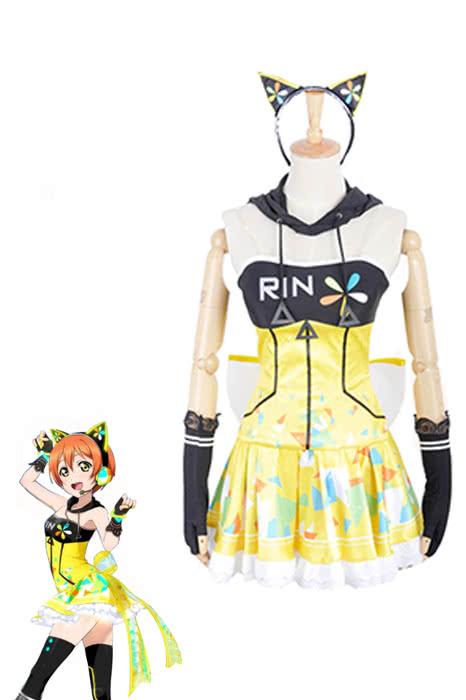 Love Live! Video Game Awaken Rin Hoshizora Cosplay Costumes Yellow Dresses
