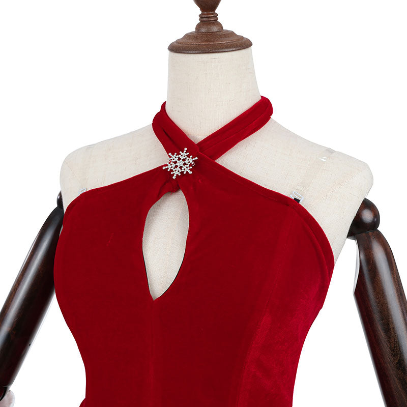 Ready To Ship Christmas Cosplay Velvet Dress Halter Santa Girl Holiday Outfit