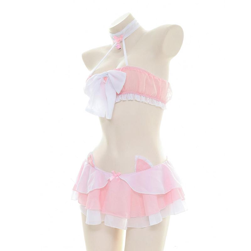 Cute Cat Pink Sexy Bow Pajama Cosplay Costume
