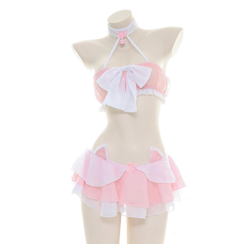 Cute Cat Pink Sexy Bow Pajama Cosplay Costume