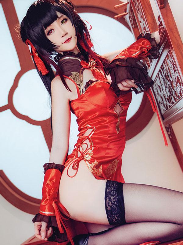 Date A Live Kurumi Tokisaki New Year Red Cheongsam Cosplay Costume