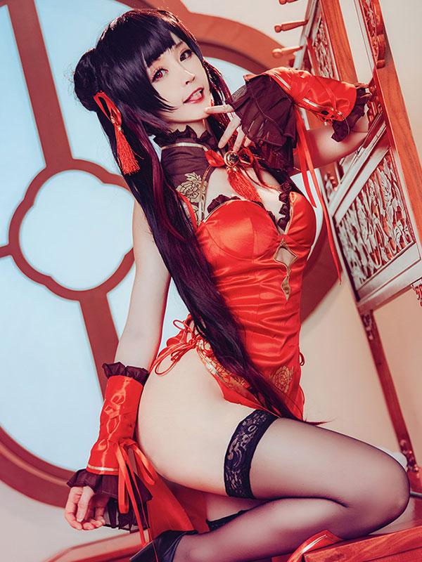 Date A Live Kurumi Tokisaki New Year Red Cheongsam Cosplay Costume