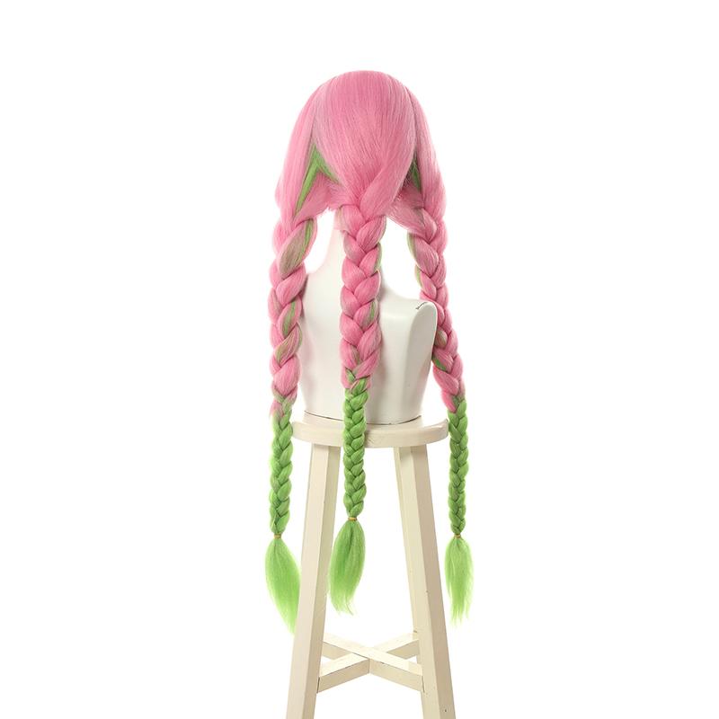 Demon Slayer Kanroji Mitsuri Pink Mixed Green Weave Long Coaplay Wigs