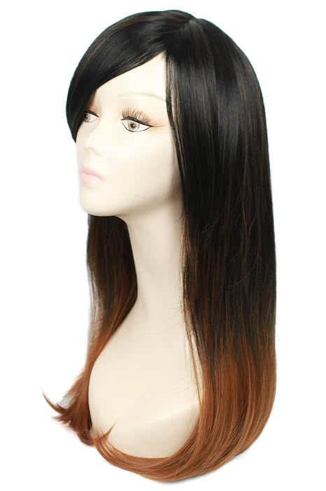 55CM Long Fashion Wig of Mixed Black and Brown Straight Hair