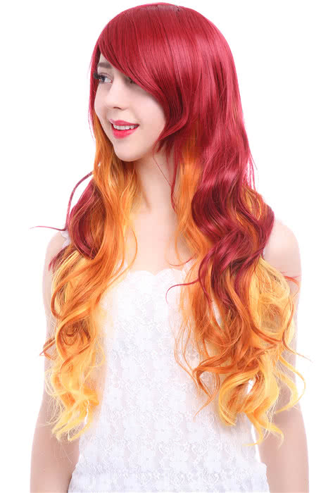 70cm Wave Red Fade Golden Long Fashion Hair Cosplay Wigs
