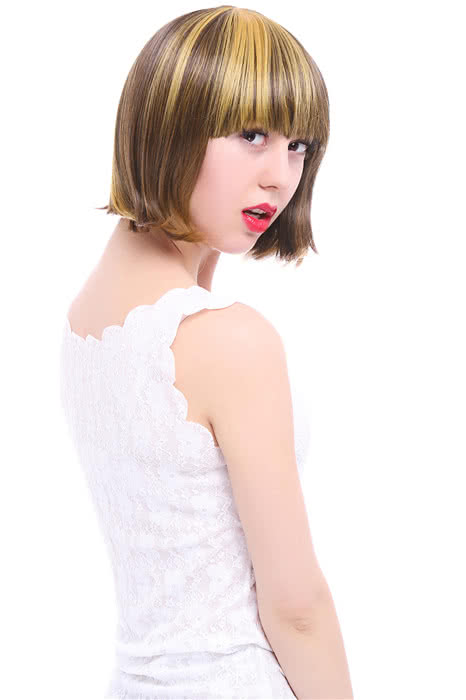 25cm Short Fashion Wig Mix Brown Women Straight BOB Hair