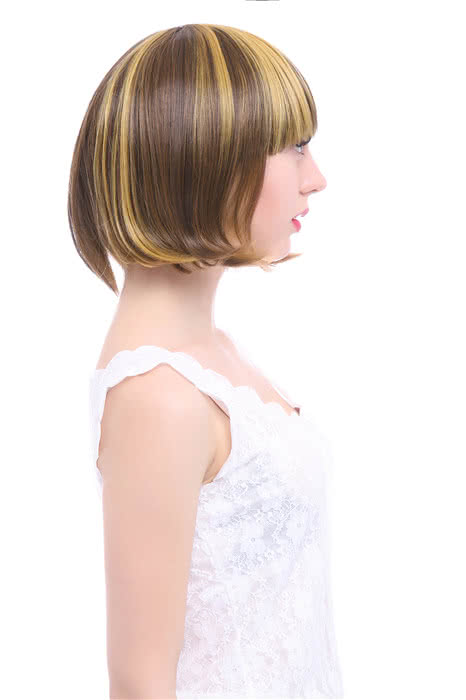 25cm Short Fashion Wig Mix Brown Women Straight BOB Hair