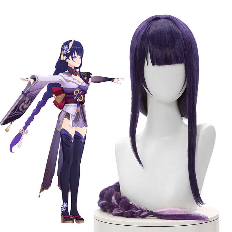 Game Genshin Impact Baal Raiden Shogun Purple Mided Color Long Cosplay Wigs