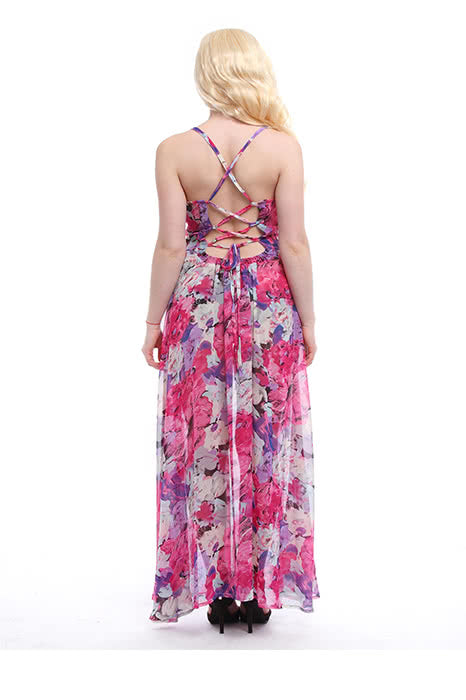 Women¡®s Chiffon V-neck Adjustable Waist Fashion Sexy Long Beach Strap Slim Dress