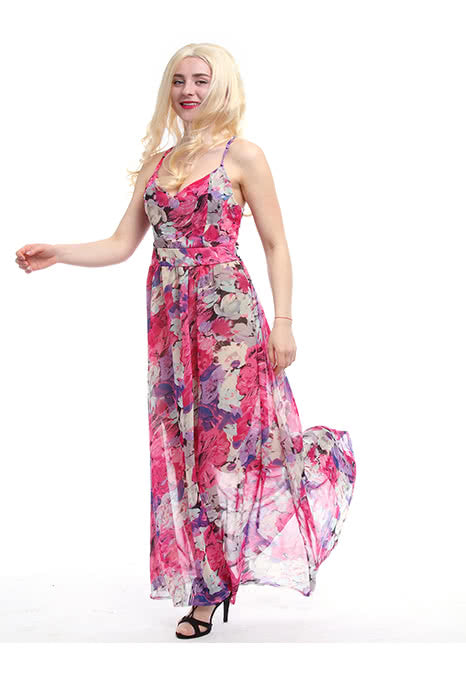 Women¡®s Chiffon V-neck Adjustable Waist Fashion Sexy Long Beach Strap Slim Dress